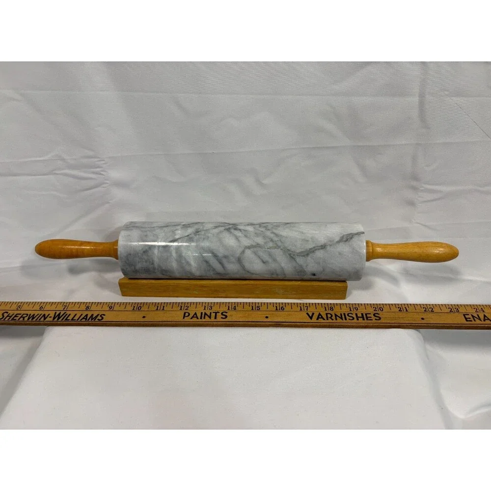 Wooden Handle Marble Rolling Pin and Stand